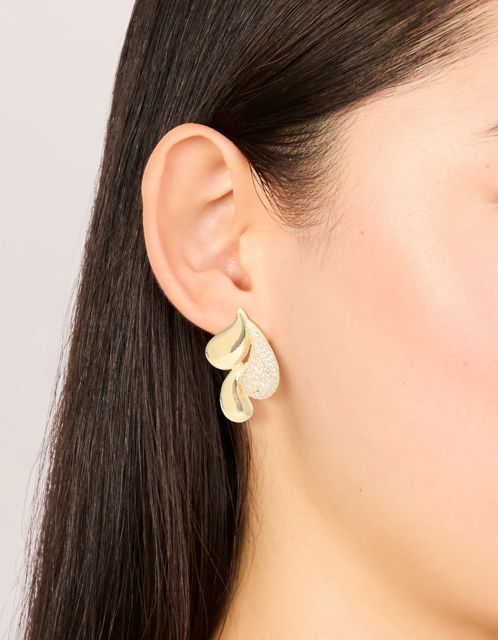 Gold Cubic Zirconia Large Pear Stud Earrings