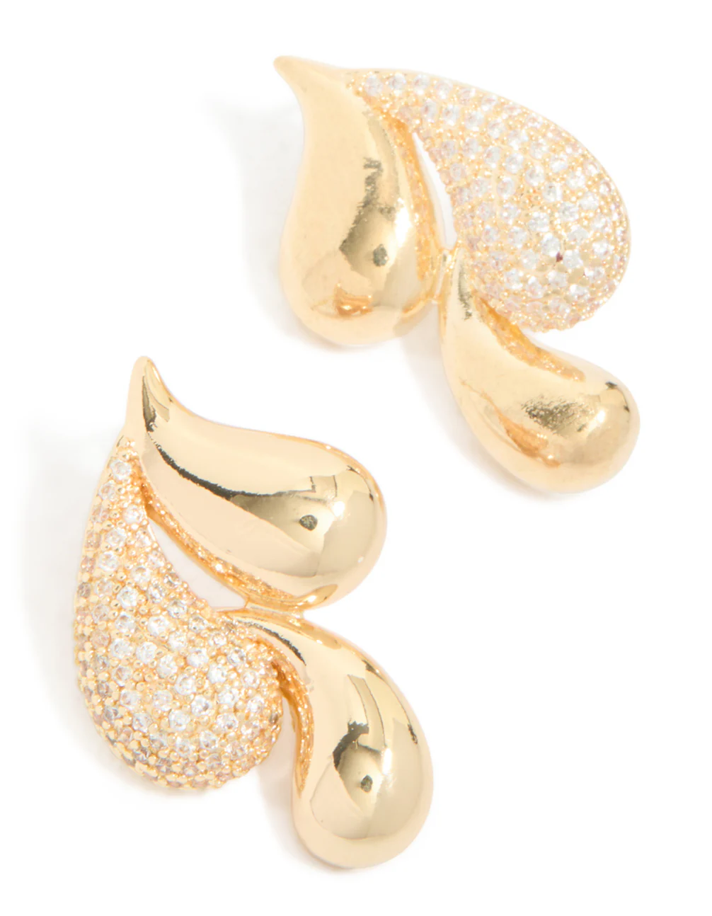 Gold Cubic Zirconia Large Pear Stud Earrings - Image 2