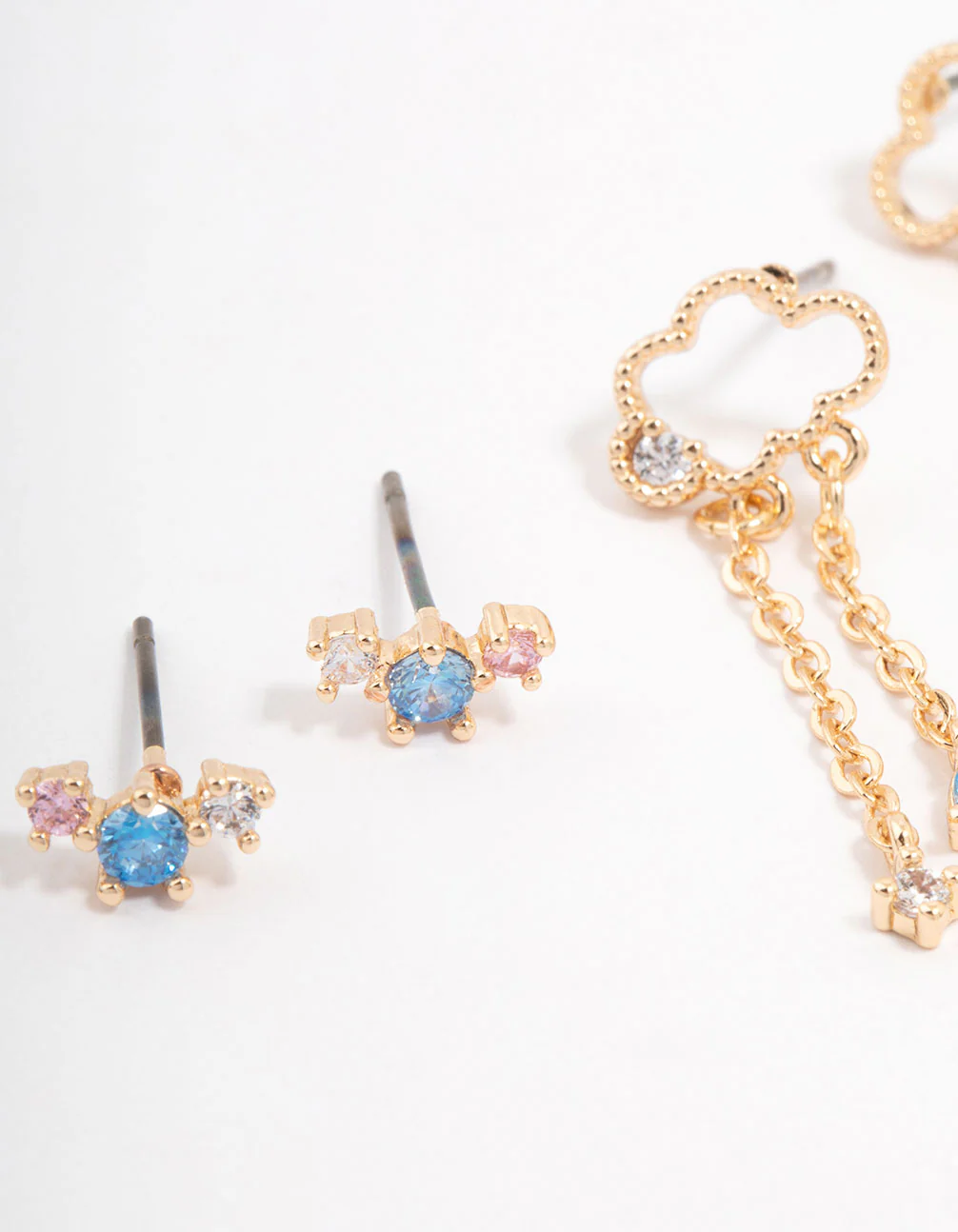 Gold Cubic Zirconia Moon & Star Mixed Earring 3-Pack - Image 2