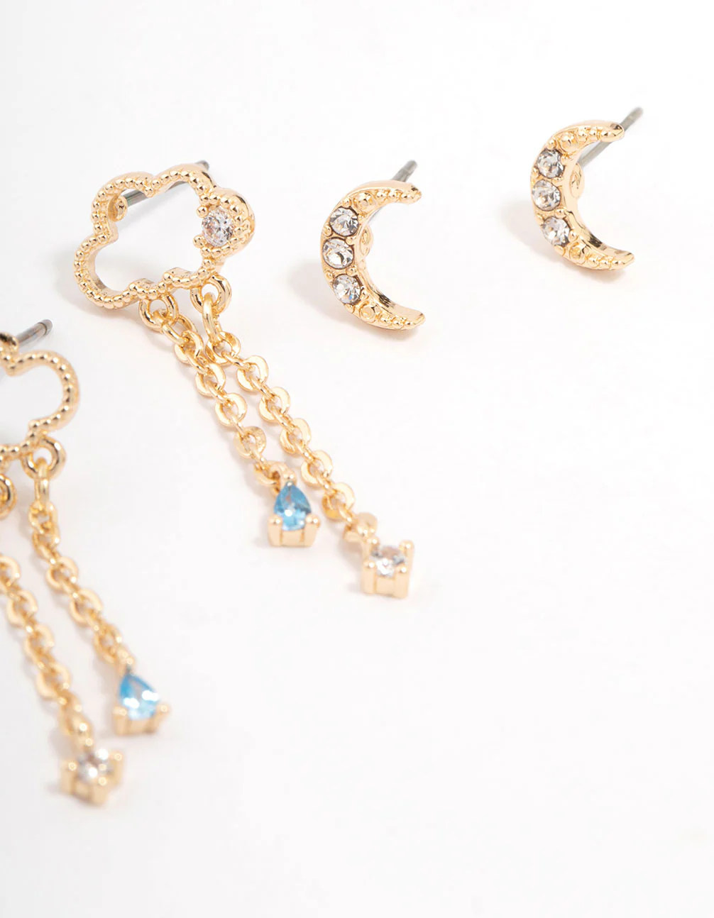 Gold Cubic Zirconia Moon & Star Mixed Earring 3-Pack - Image 3