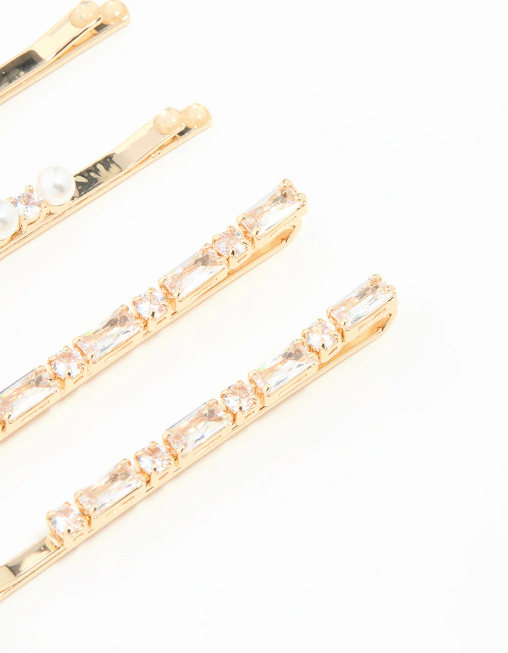 Gold Cubic Zirconia & Pearl Hair Clips 6-Pack - Image 3
