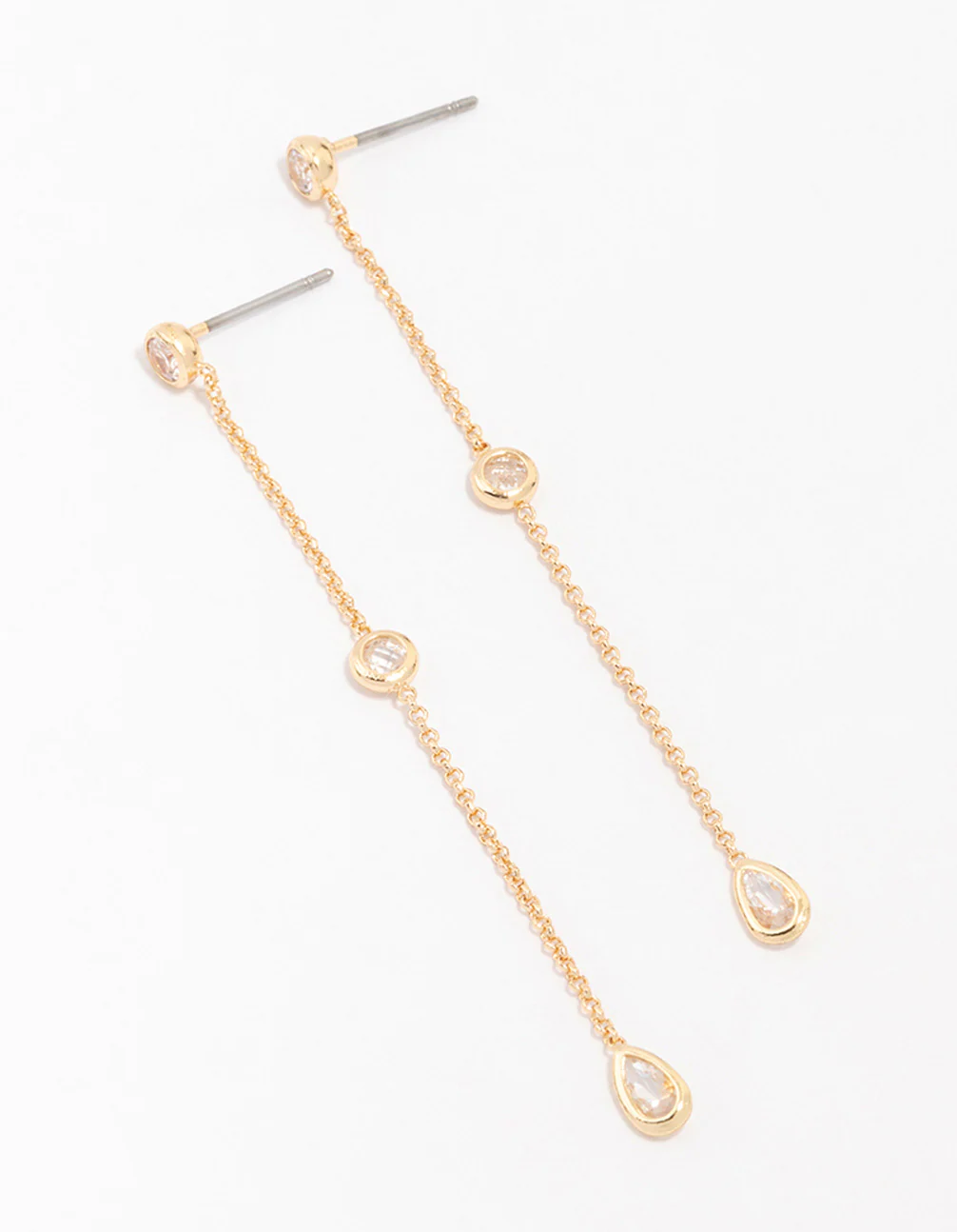 Gold Cubic Zirconia Round & Teardrop Earrings
