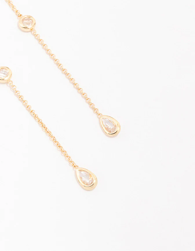 Gold Cubic Zirconia Round & Teardrop Earrings - Image 3