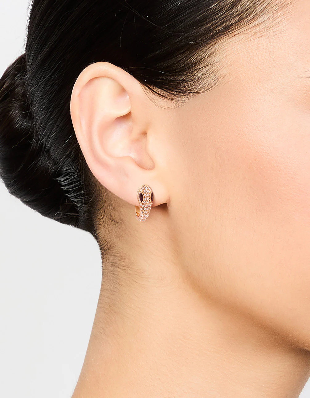 Gold Cubic Zirconia Small Snake Hoop Earrings - Image 2