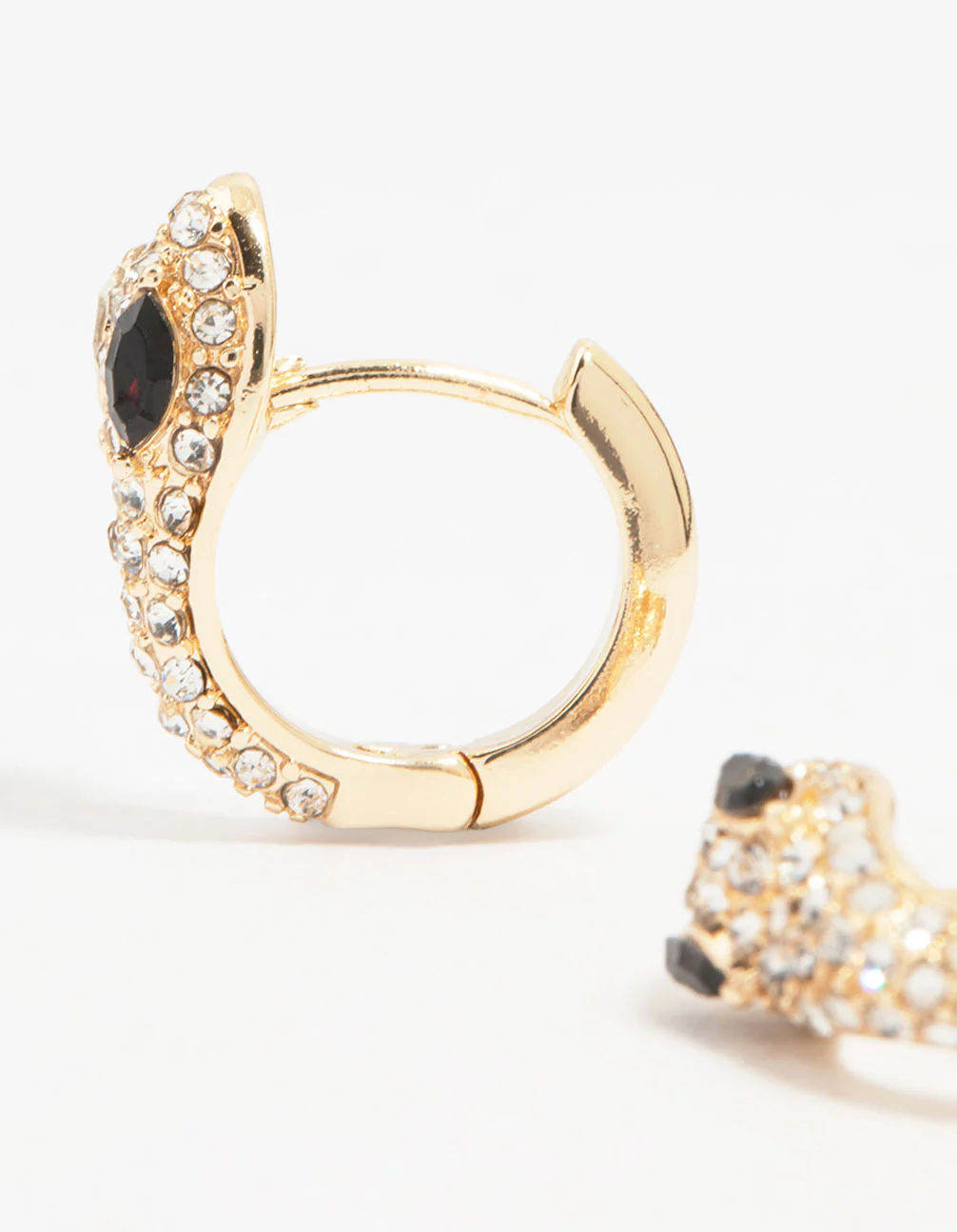 Gold Cubic Zirconia Small Snake Hoop Earrings - Image 4