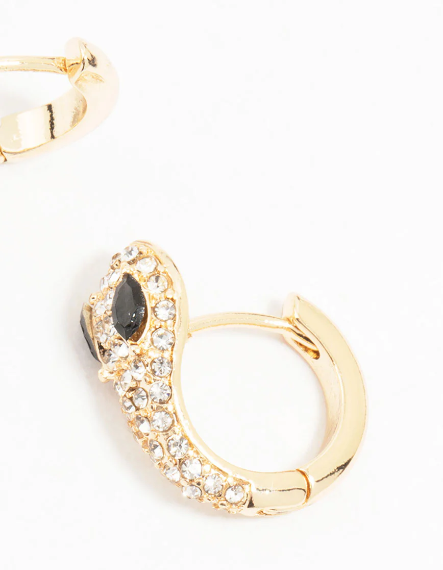 Gold Cubic Zirconia Small Snake Hoop Earrings - Image 5
