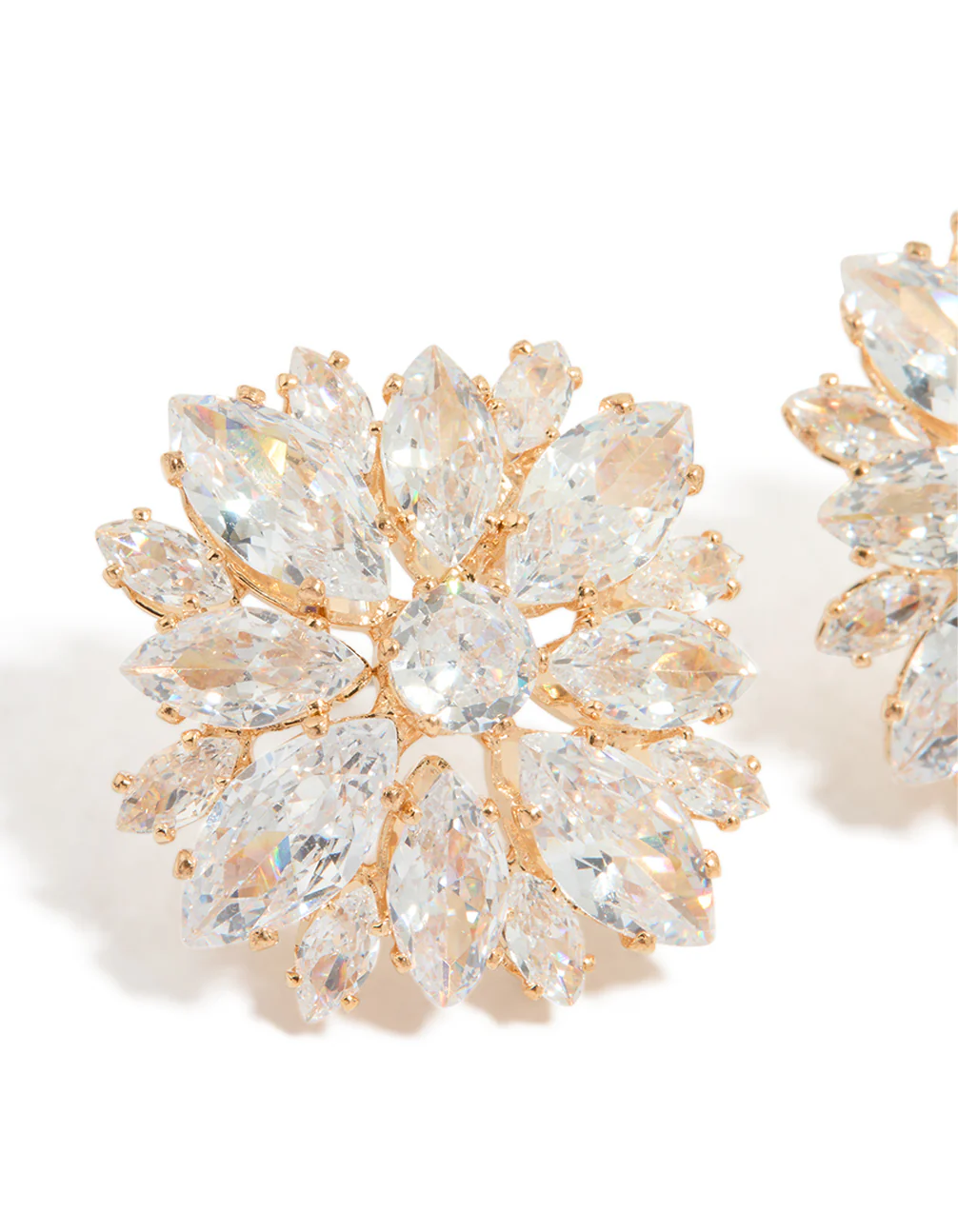 Gold Cubic Zirconia Statement Flower Stud Earrings - Image 2