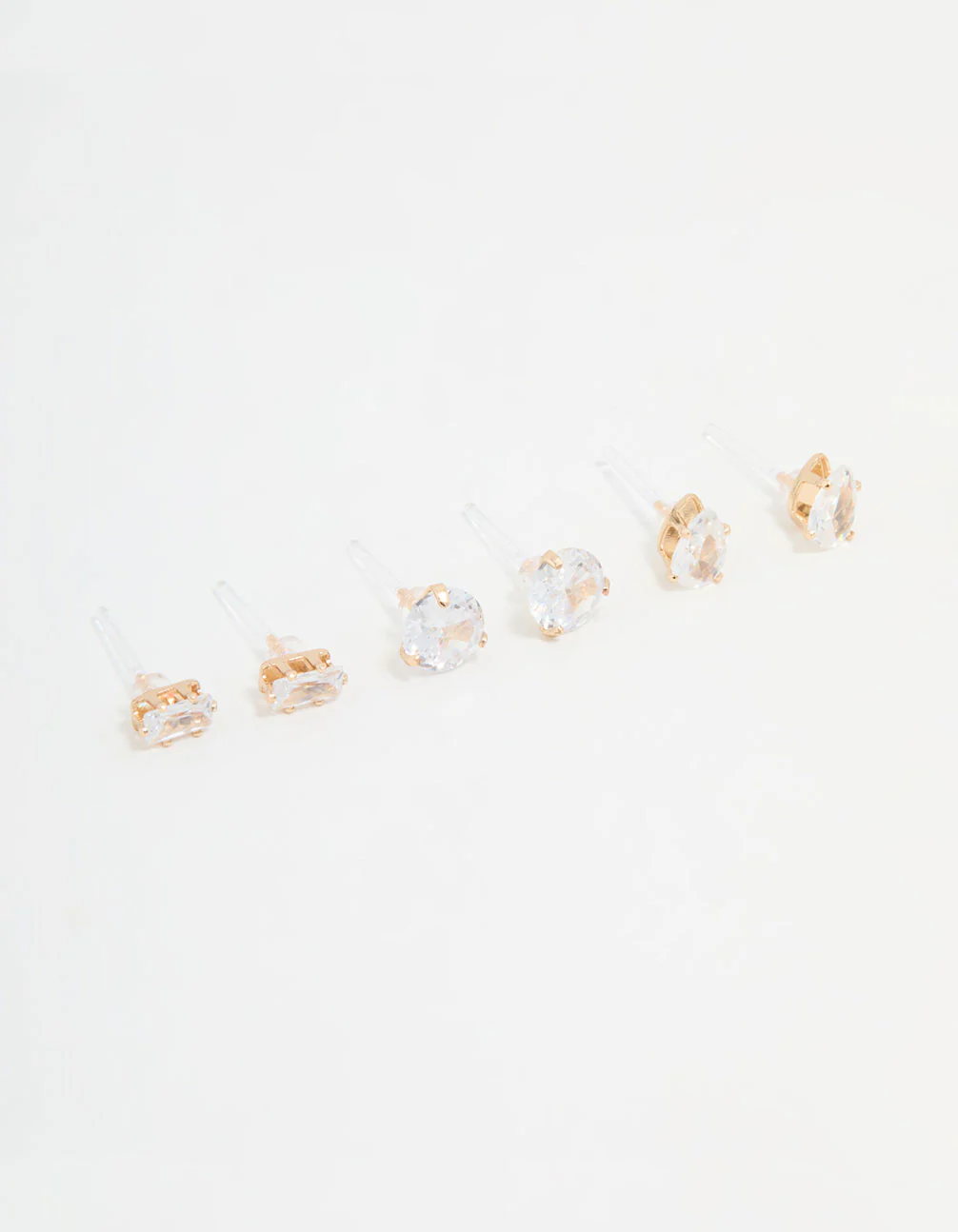 Gold Cubic Zirconia Stud Earrings 3-Pack