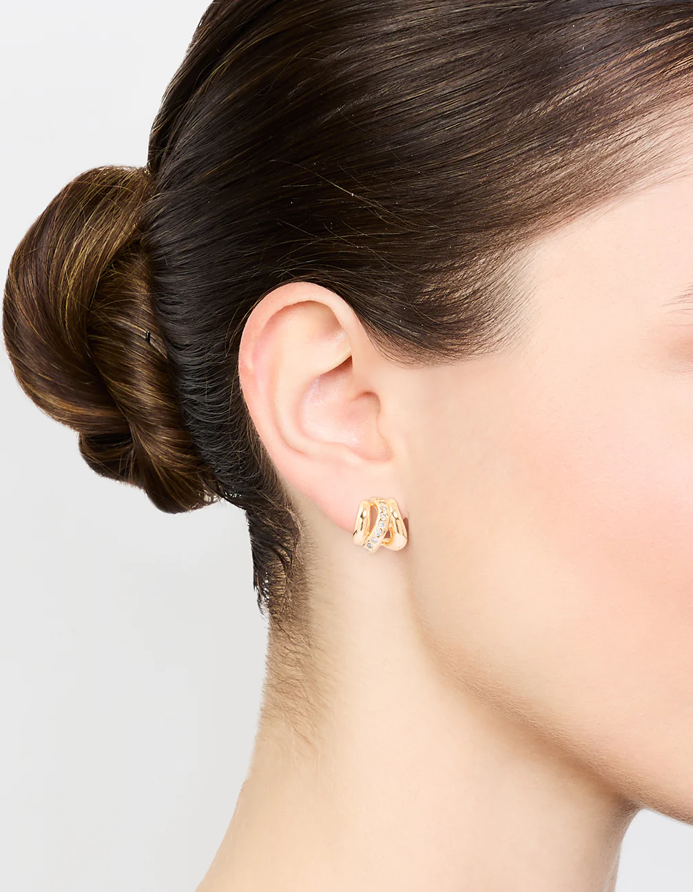 Gold Cubic Zirconia Textured Hoop Earrings - Image 2