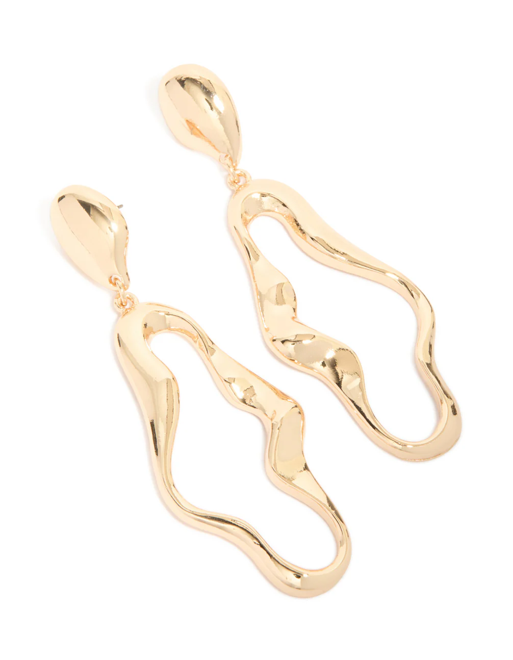 Gold Cutout Organic Outline Link Drop Earrings - Image 2