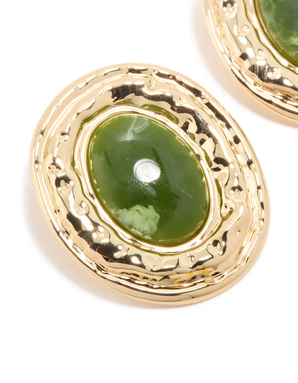 Gold Dark Green Enamel Statement Round Earrings - Image 4