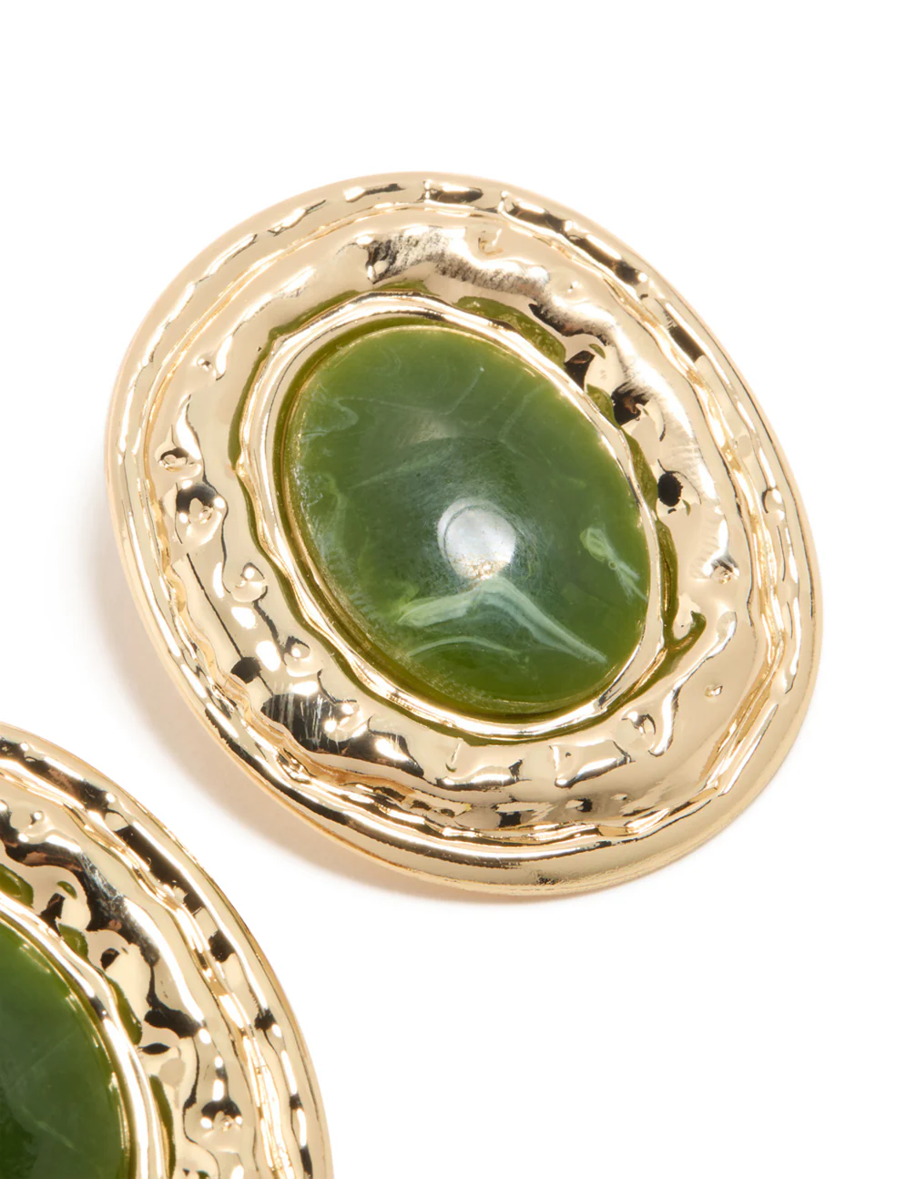 Gold Dark Green Enamel Statement Round Earrings - Image 5