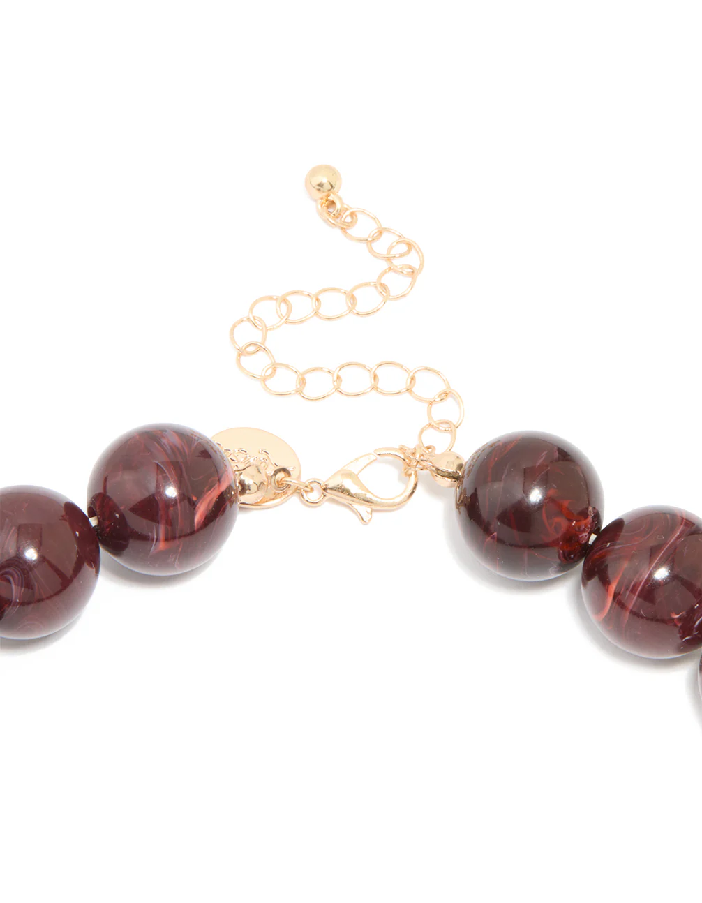 Gold Dark Red Marble Beaded Necklace - Image 4