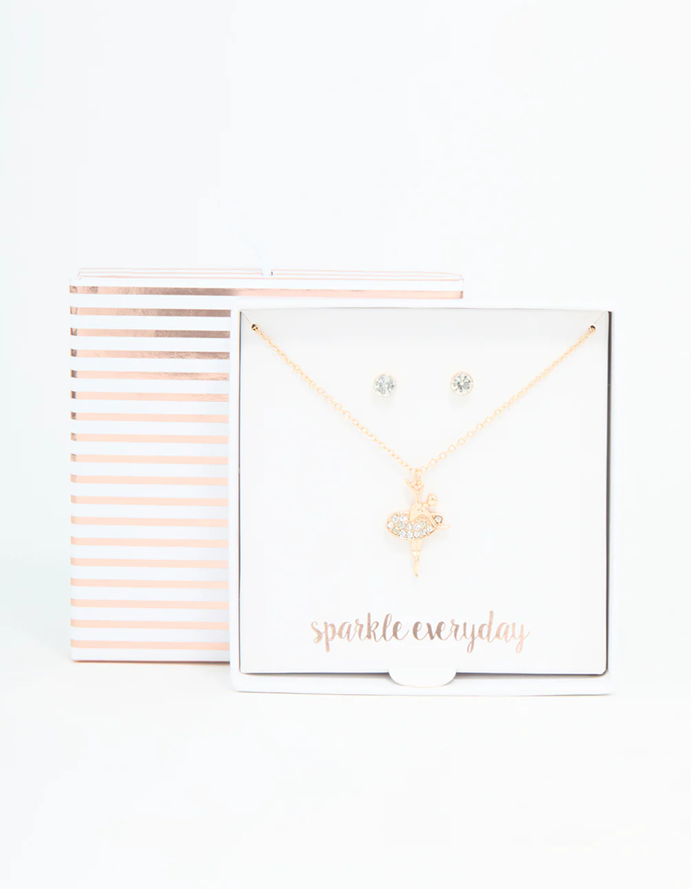 Gold Diamante Ballerina Necklace & Stud Earrings Set - Image 3