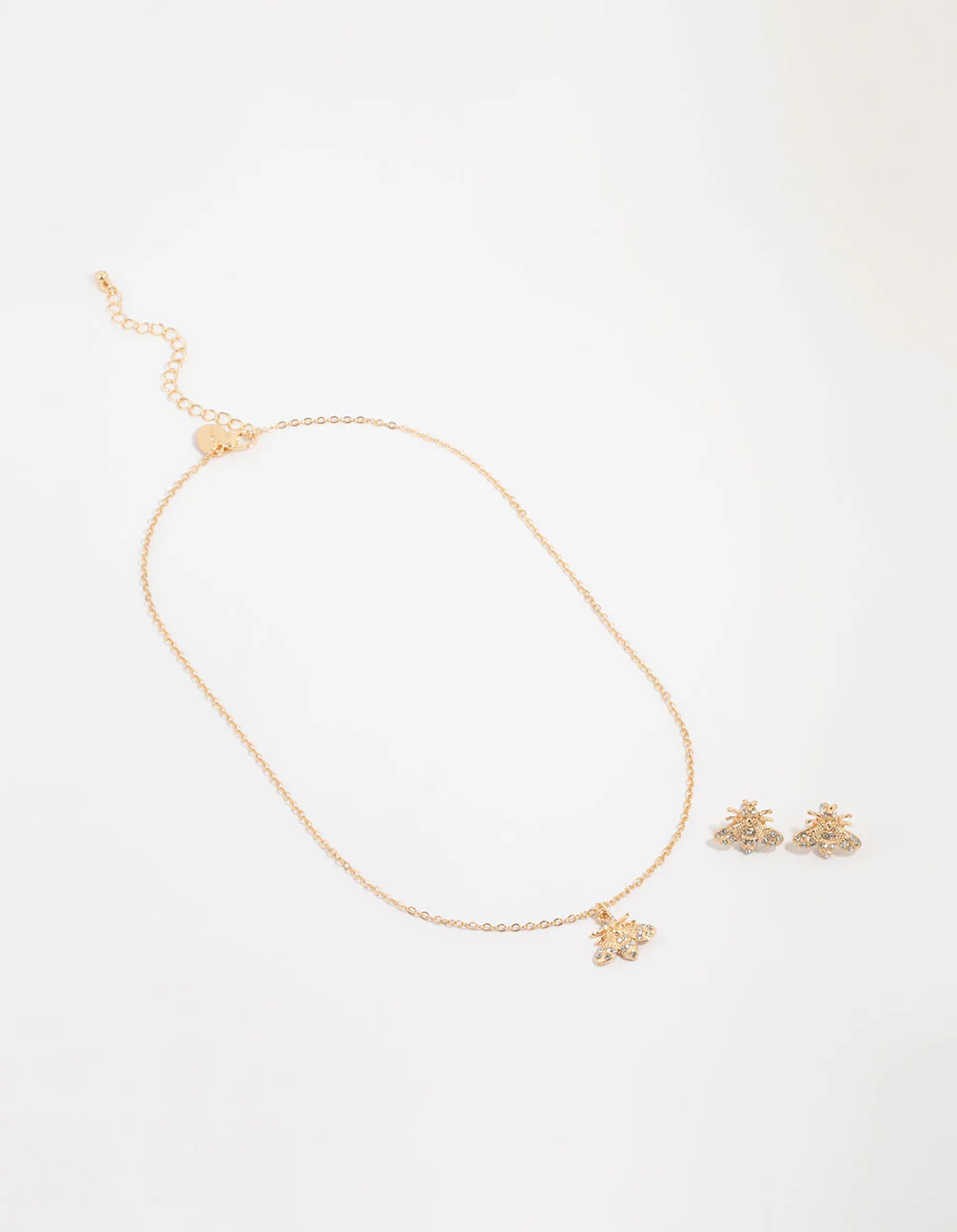 Gold Diamante Bee Necklace & Stud Earrings Set - Image 2