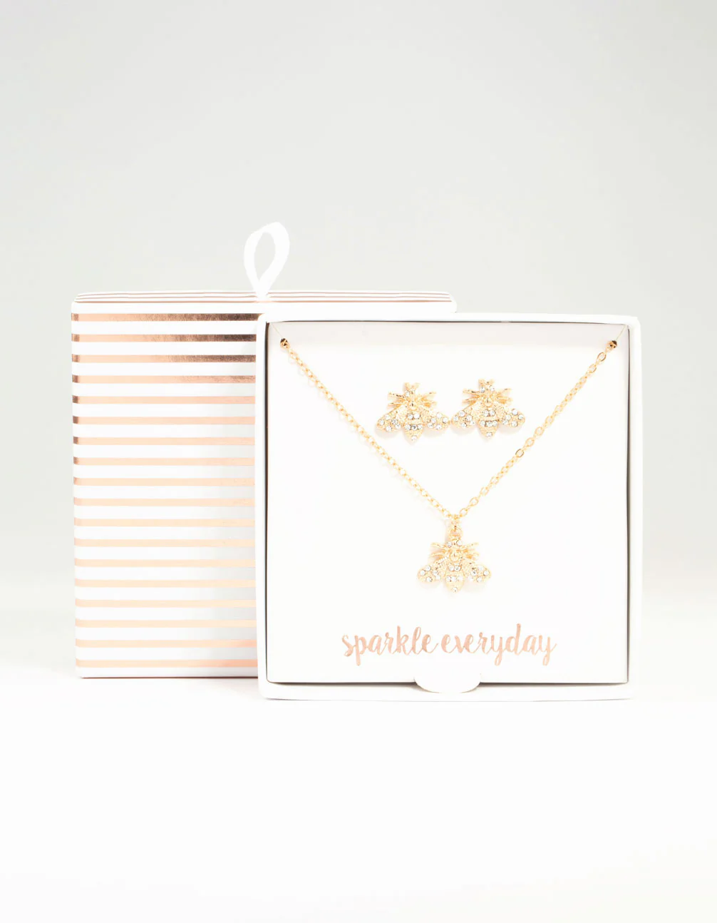 Gold Diamante Bee Necklace & Stud Earrings Set - Image 3