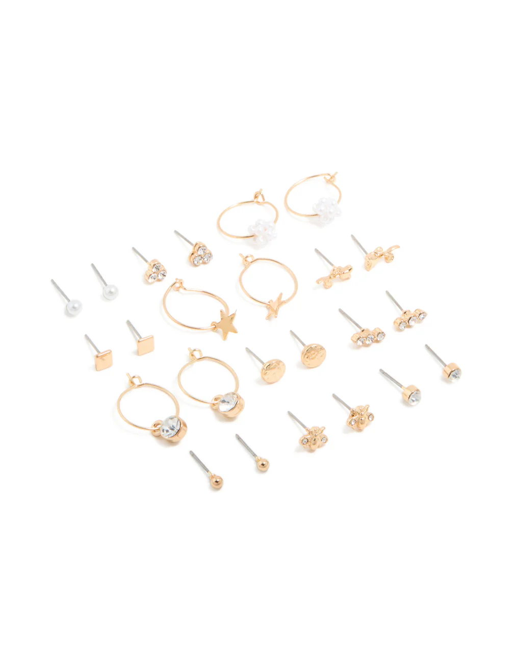 Gold Diamante & Bee Stud Earrings 12-Pack