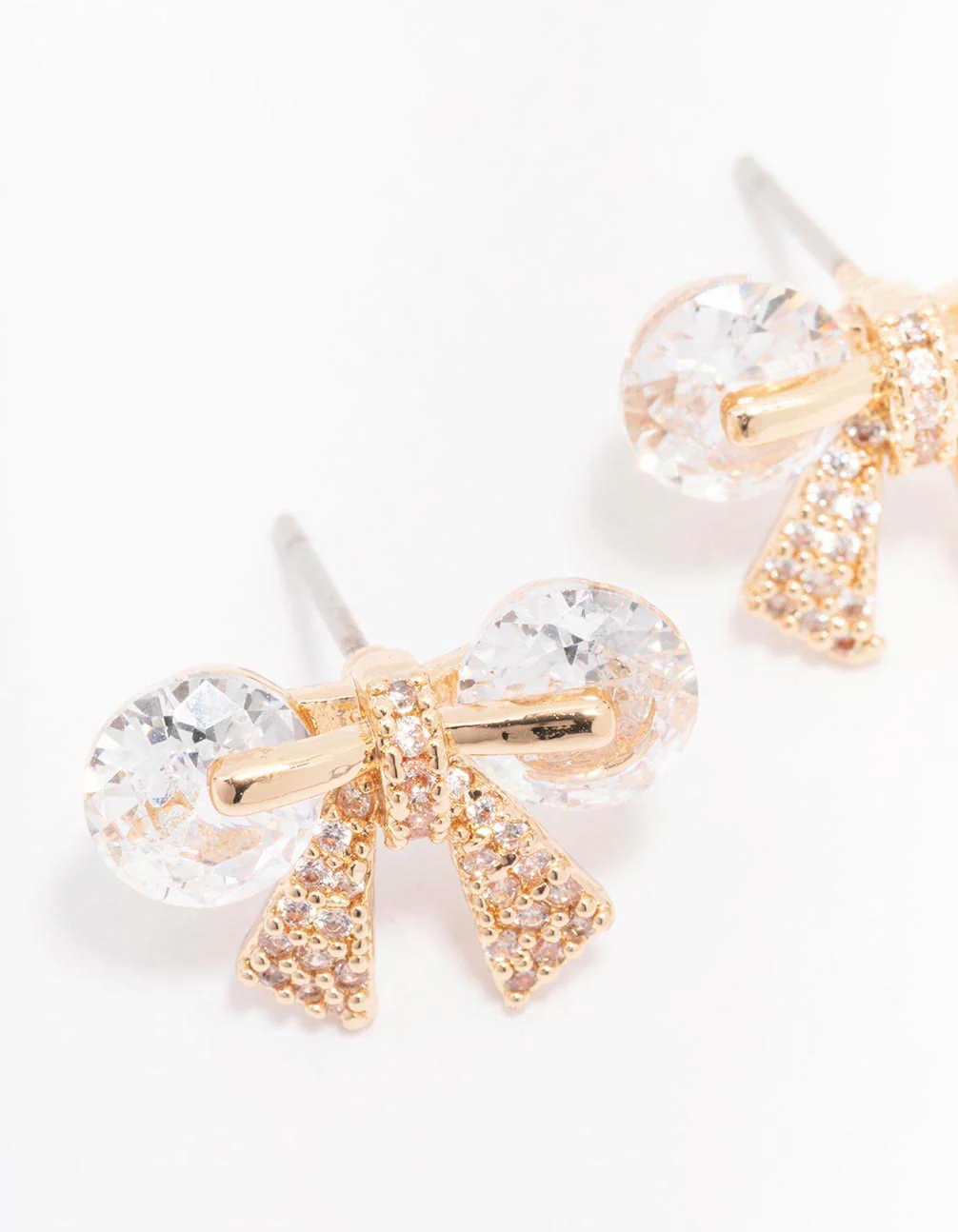 Gold Diamante Bow Stud Earrings - Image 2