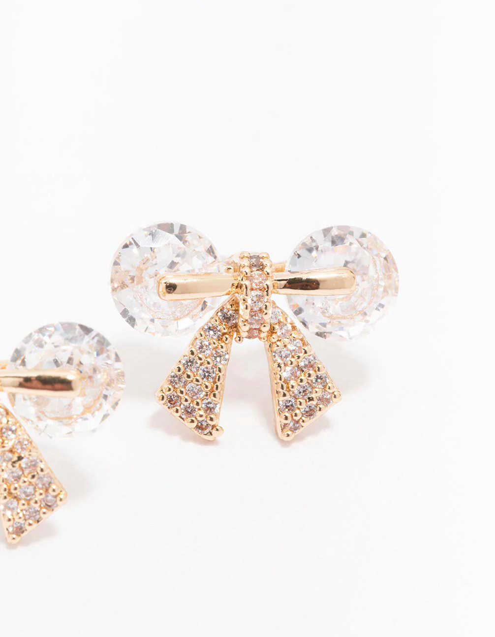 Gold Diamante Bow Stud Earrings - Image 3