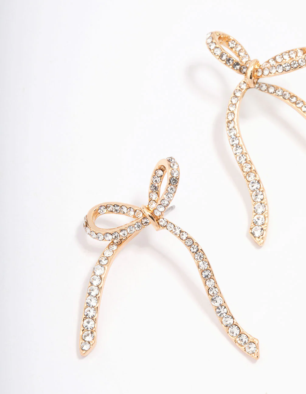 Gold Diamante Bow Stud Earrings - Image 2