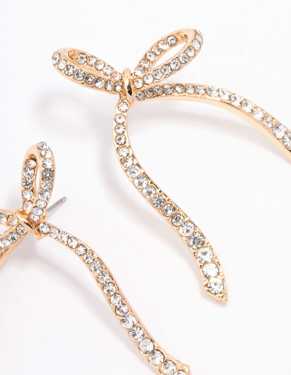 Gold Diamante Bow Stud Earrings - Image 3