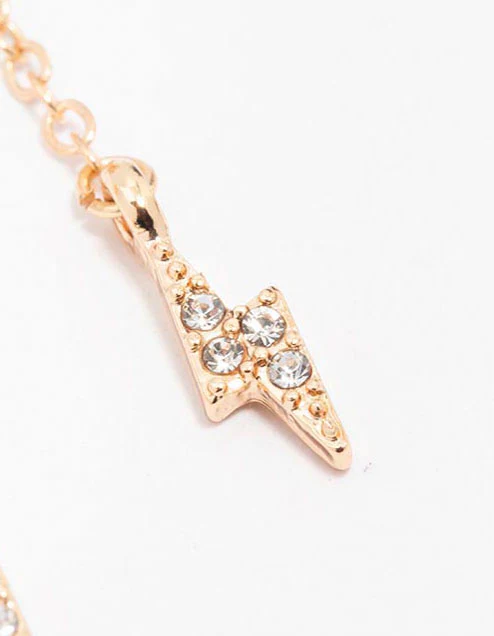 Gold Diamante Cloud & Lightning Drop Earrings - Image 3