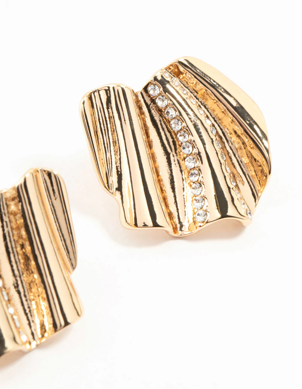 Gold Diamante Crinkle Fan Stud Earrings - Image 3