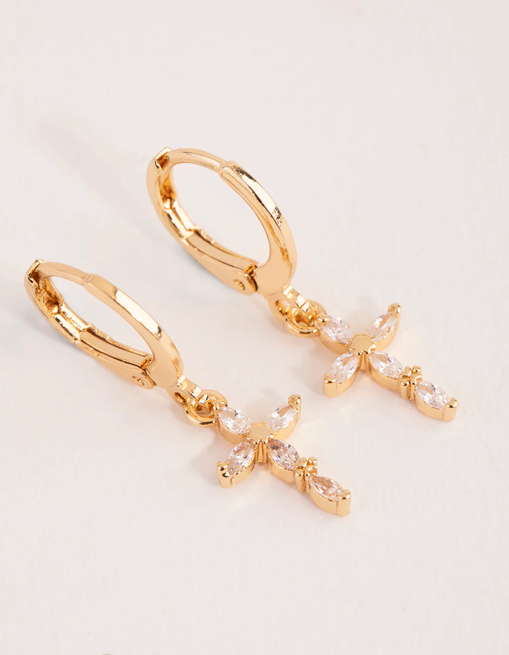 Gold Diamante Cross Huggie Earrings