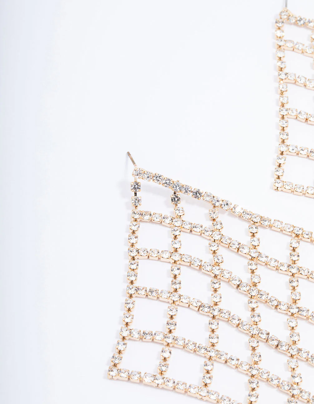 Gold Diamante Cross Net Drop Earrings - Image 2