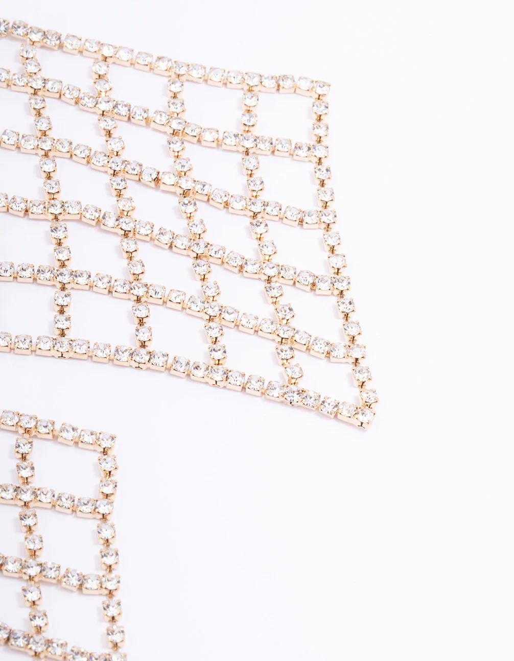 Gold Diamante Cross Net Drop Earrings - Image 3