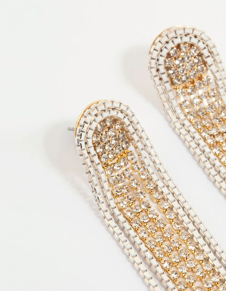 Gold Diamante Cupchain Drop Earrings - Image 4