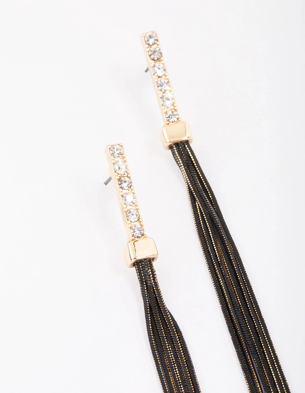 Gold Diamante Cup Chain Drop Earrings - Image 4