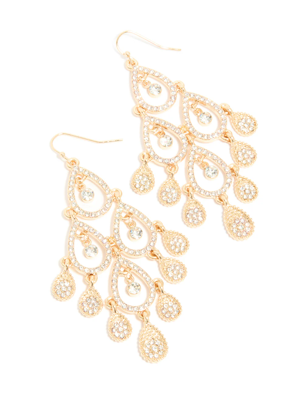 Gold Diamante Diamond Shaped Dangly Earrings - Image 2