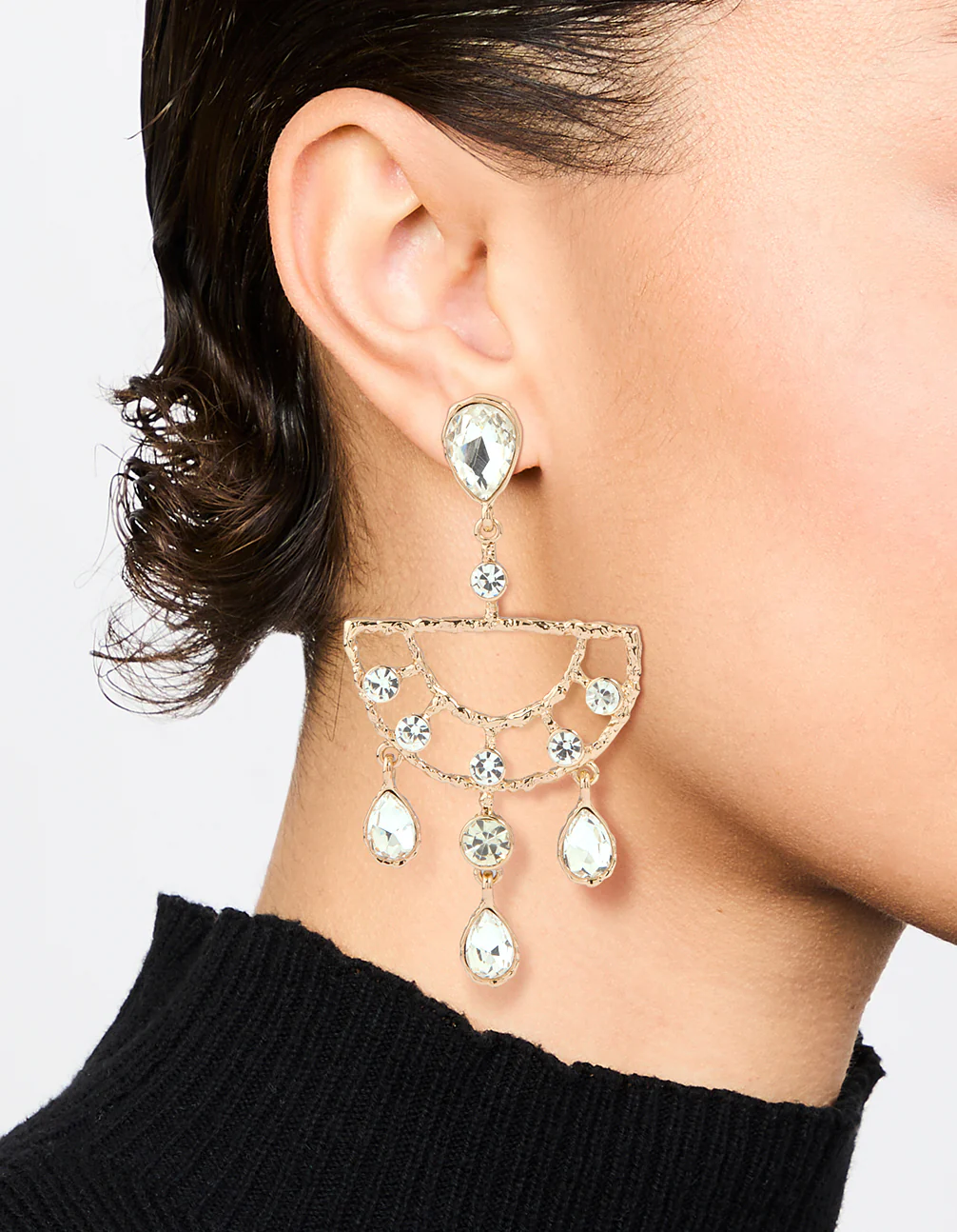 Gold Diamante Drop Earrings - Image 2
