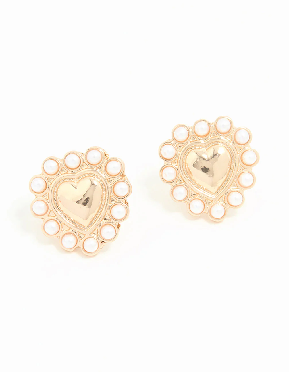 Gold Pearl Edge Heart Mini Stud Earrings