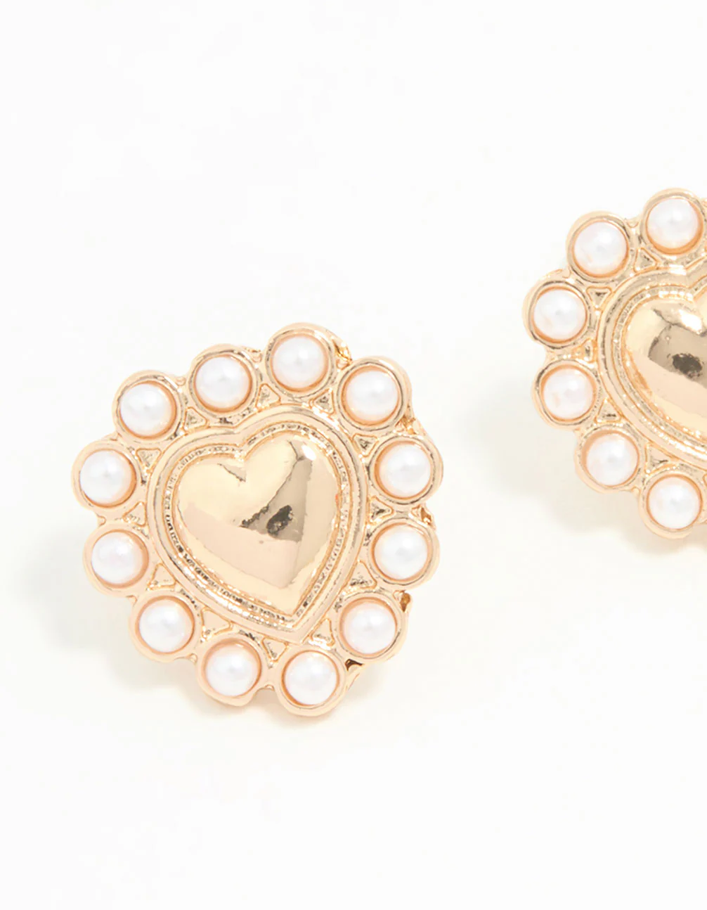 Gold Pearl Edge Heart Mini Stud Earrings - Image 4
