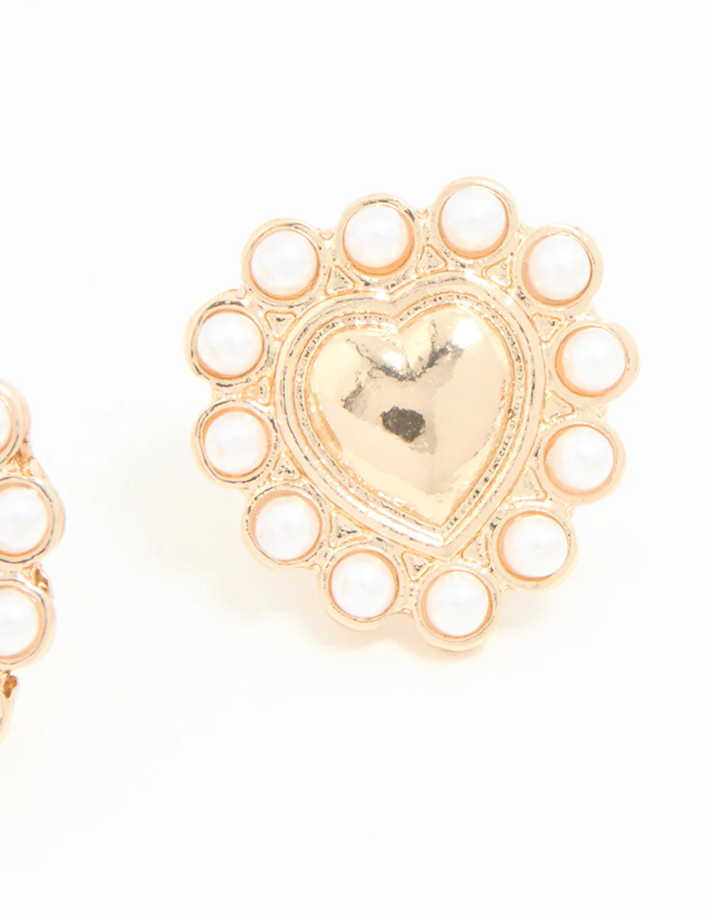 Gold Pearl Edge Heart Mini Stud Earrings - Image 5