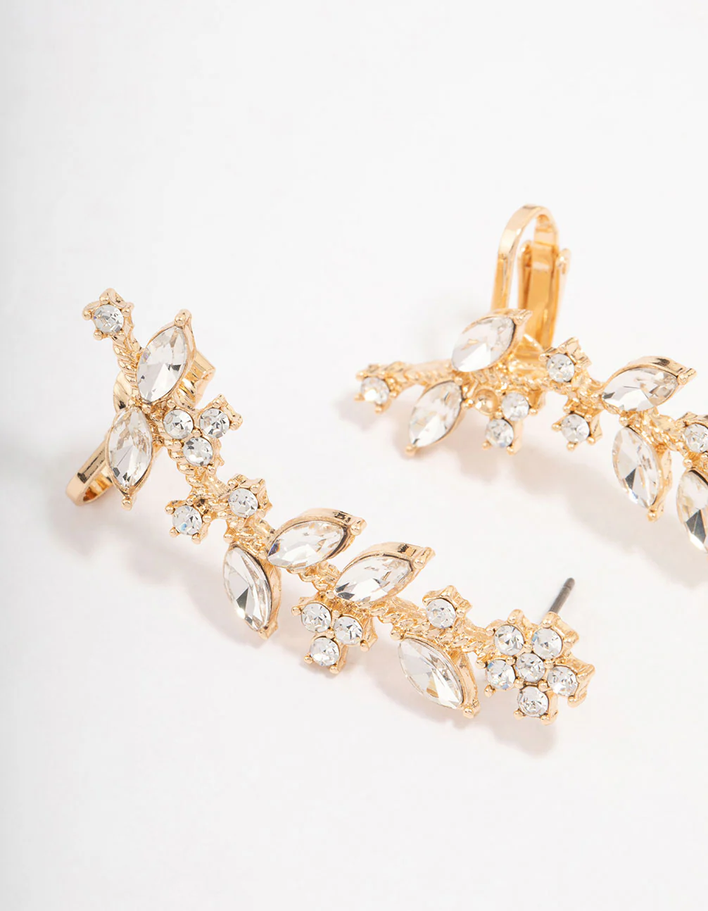 Gold Diamante Flower Leaf Cuff Earrings - Image 2