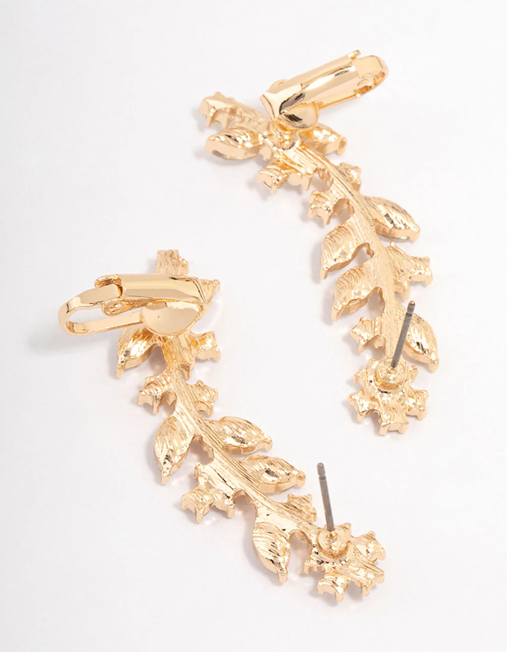 Gold Diamante Flower Leaf Cuff Earrings - Image 3