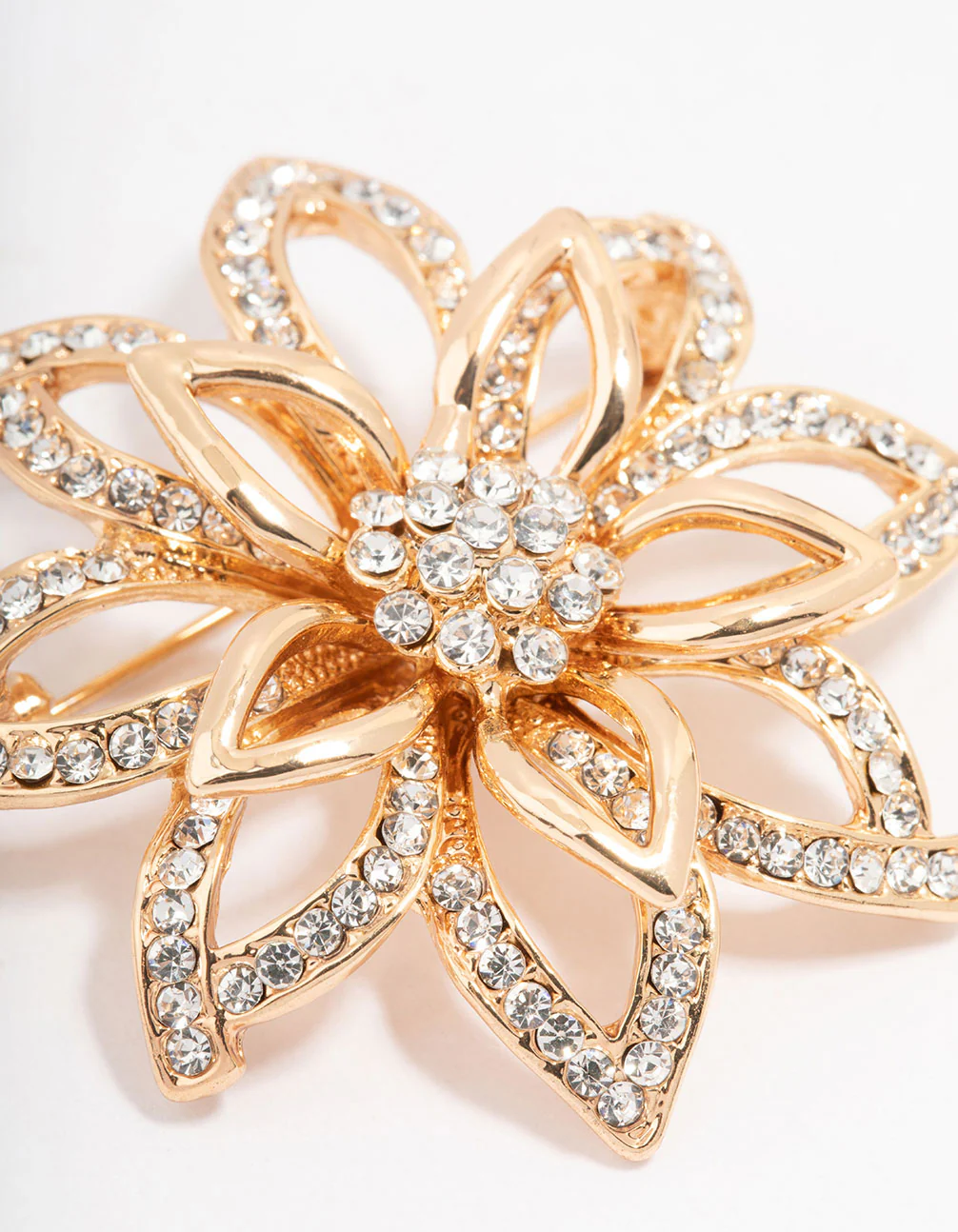 Gold Diamante Flower Outline Brooch - Image 2