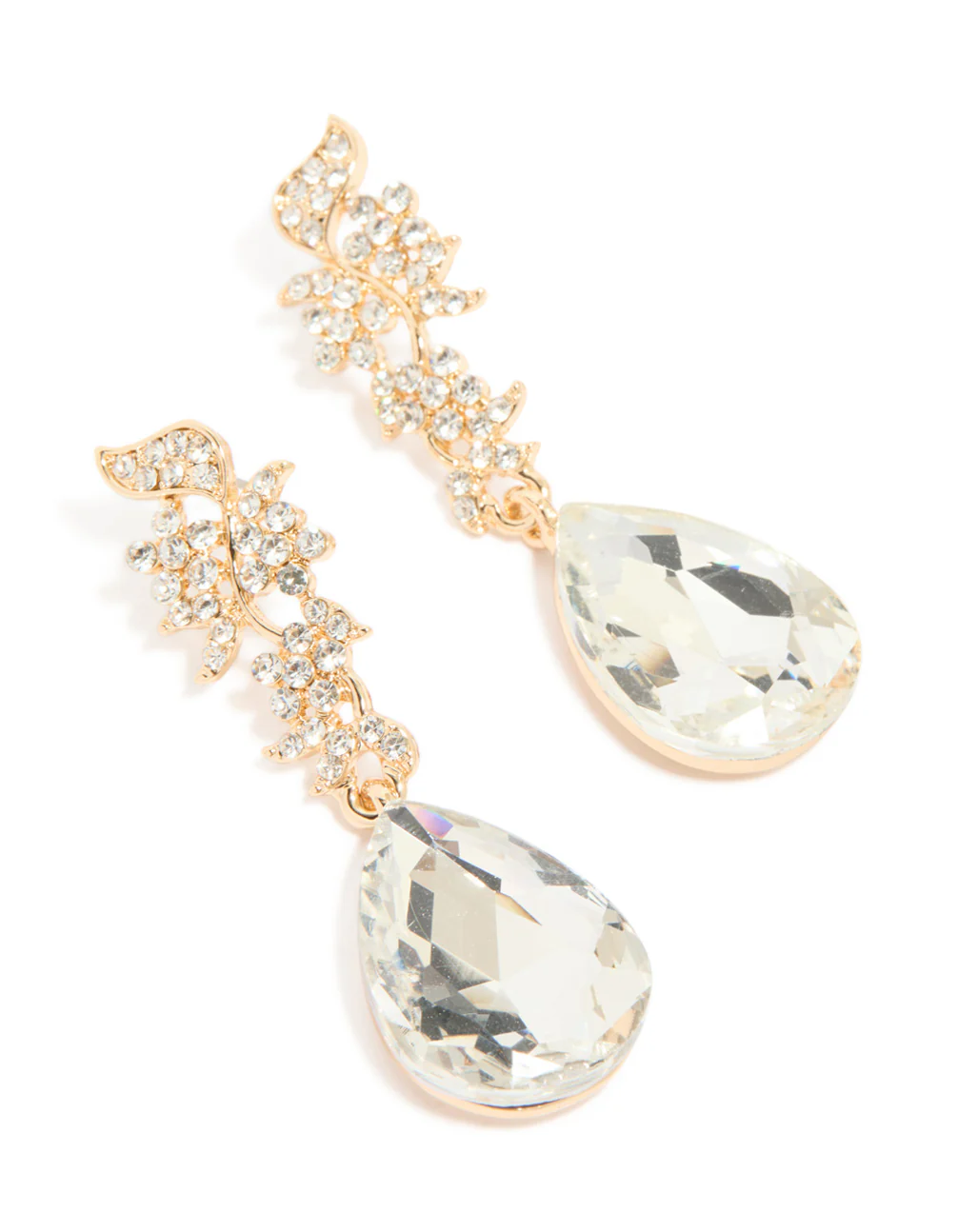 Gold Diamante Flowers & Large Diamante Drop Earrings - Image 2