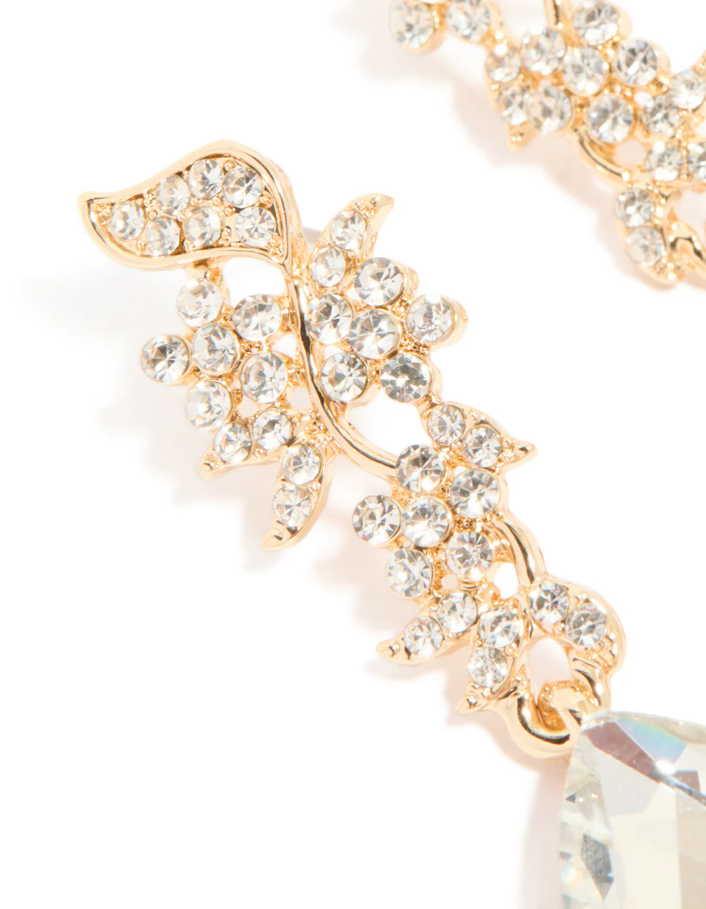 Gold Diamante Flowers & Large Diamante Drop Earrings - Image 4