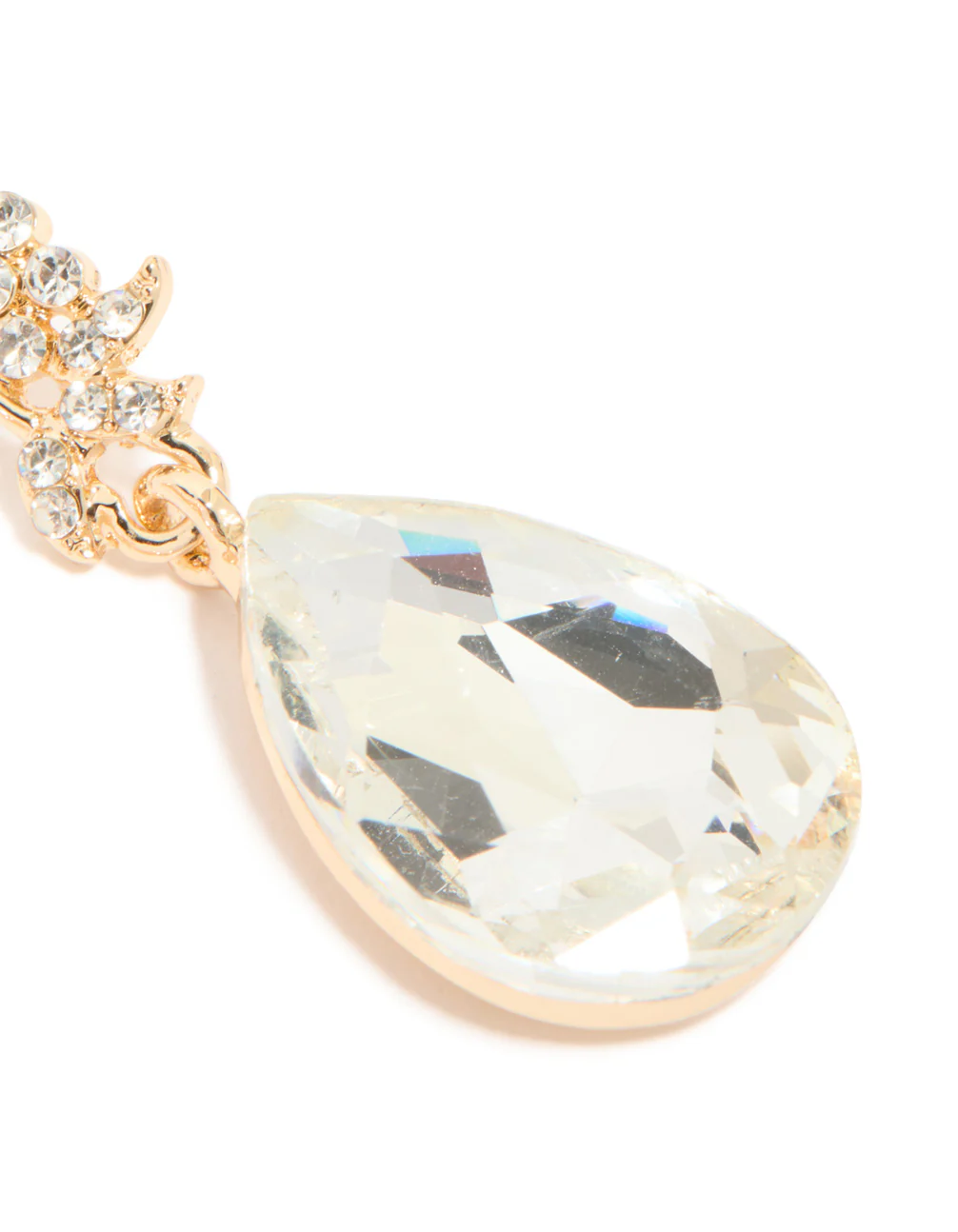 Gold Diamante Flowers & Large Diamante Drop Earrings - Image 5