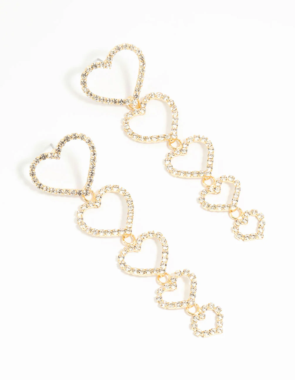 Gold Diamante Hearts Drop Earrings