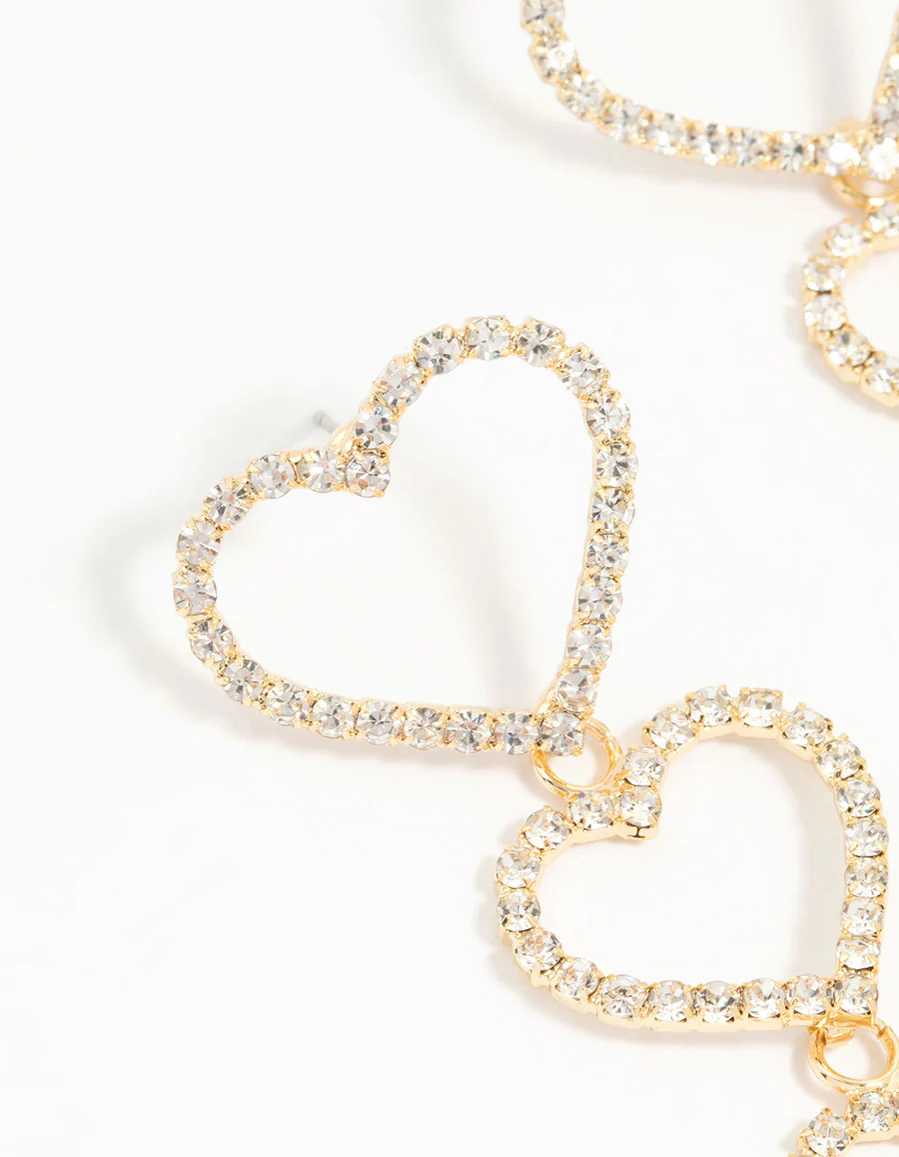Gold Diamante Hearts Drop Earrings - Image 2