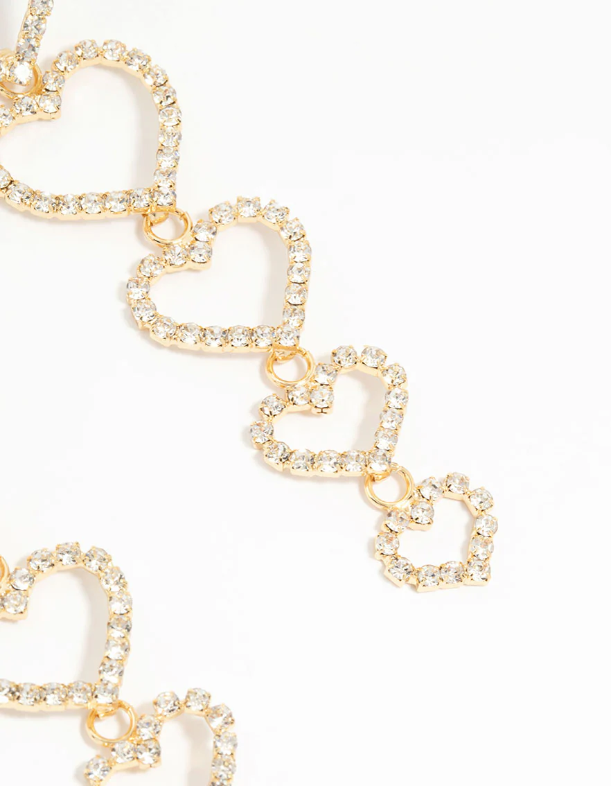 Gold Diamante Hearts Drop Earrings - Image 3