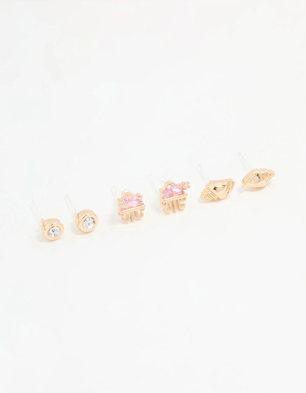 Gold Diamante Jellyfish & Shell Earrings 3-Pack