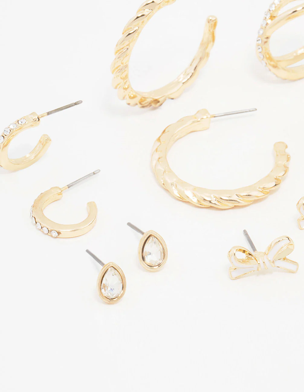 Gold Diamante Mixed Earrings 6-Pack - Image 2