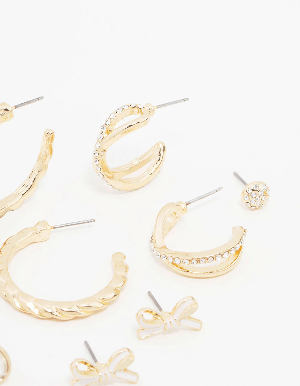 Gold Diamante Mixed Earrings 6-Pack - Image 3