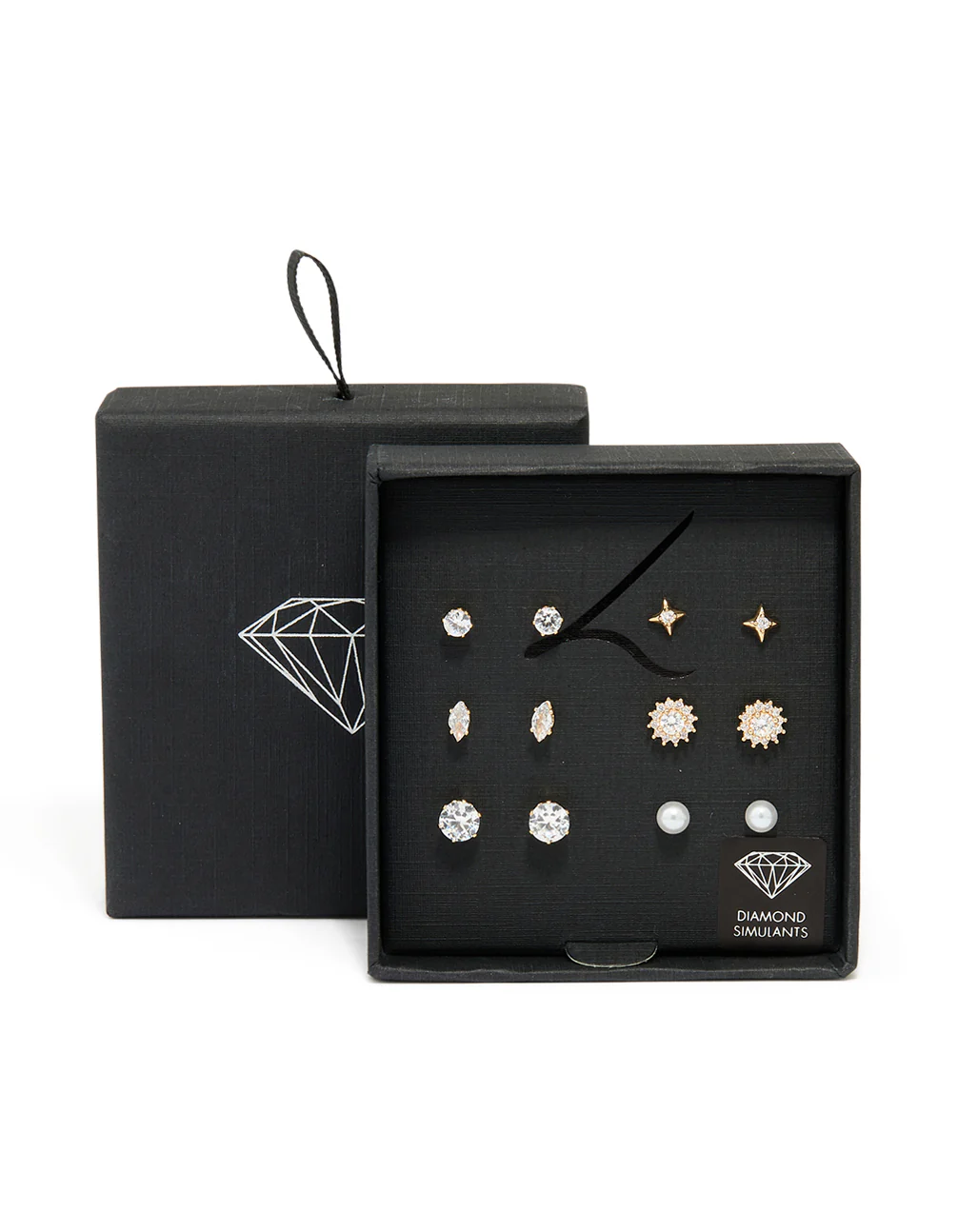 Gold Diamante Mixed Shaped Stud Earrings 6-Pack - Image 3